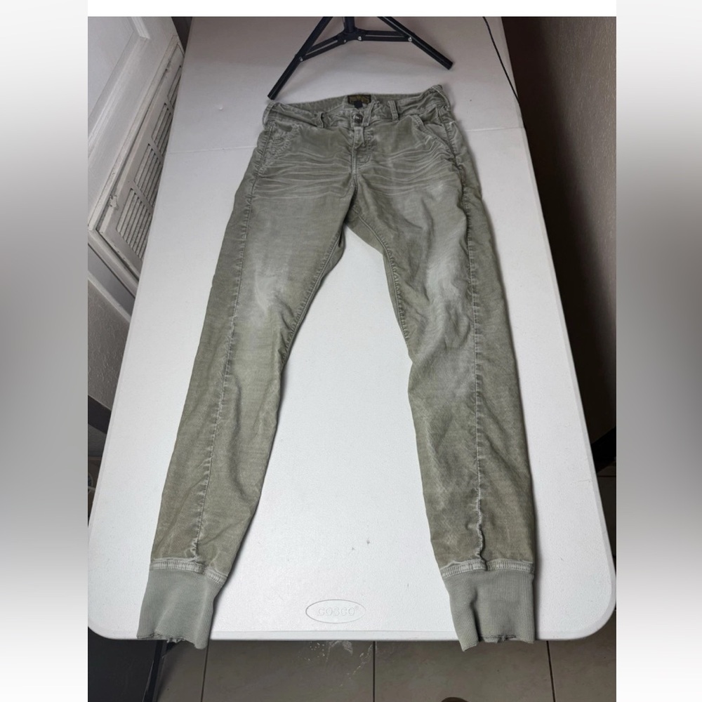 True Religion Green Embroidered Legging Denim Skinny Jeans jogger Sz 28 damaged